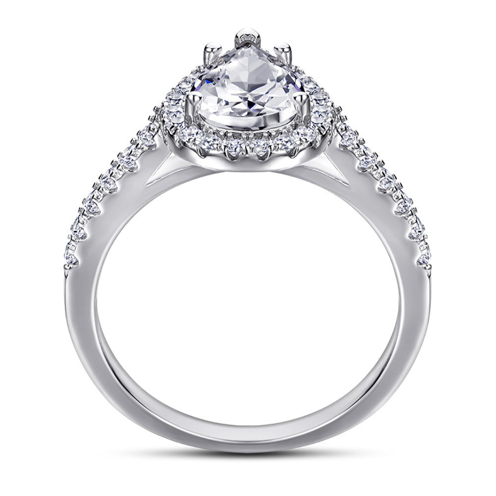 Silver Ring with Leaf Shaped CZ Diamond