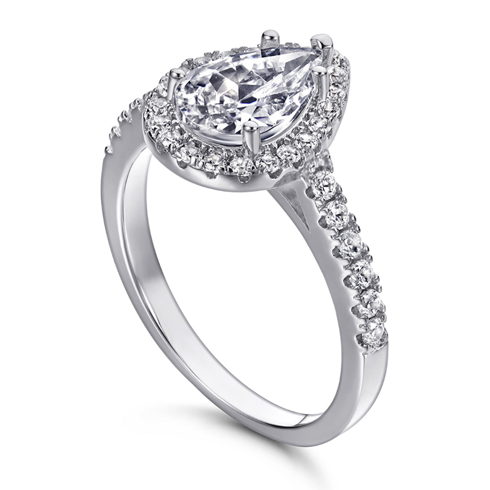 Silver Ring with Leaf Shaped CZ Diamond