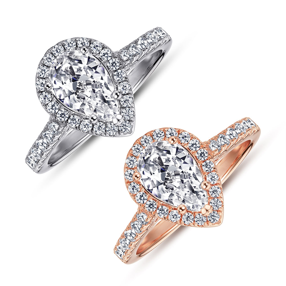 Silver Ring with Leaf Shaped CZ Diamond