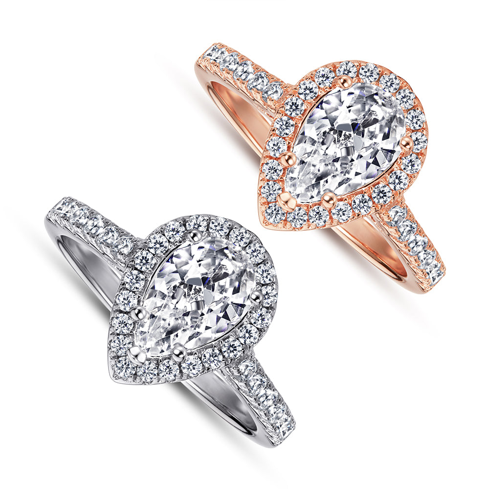 Silver Ring with Leaf Shaped CZ Diamond