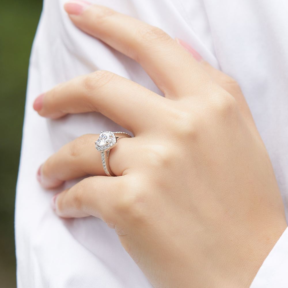 Silver Ring with Heart Shaped CZ Diamond