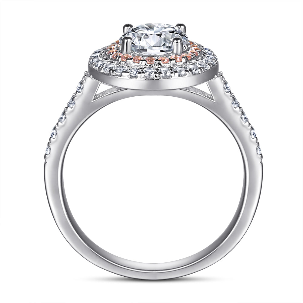 Silver Ring with Round CZ Diamond surrounded by Pink & White Stones