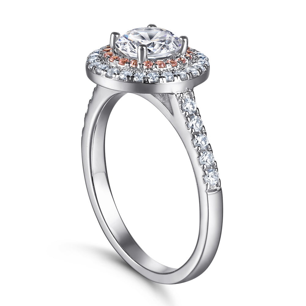 Silver Ring with Round CZ Diamond surrounded by Pink & White Stones