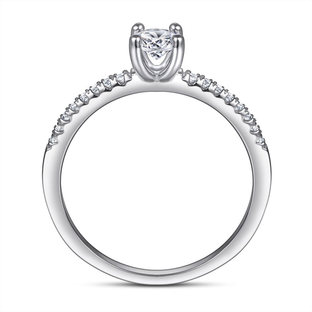 Silver Engagement Ring with Round CZ Diamond