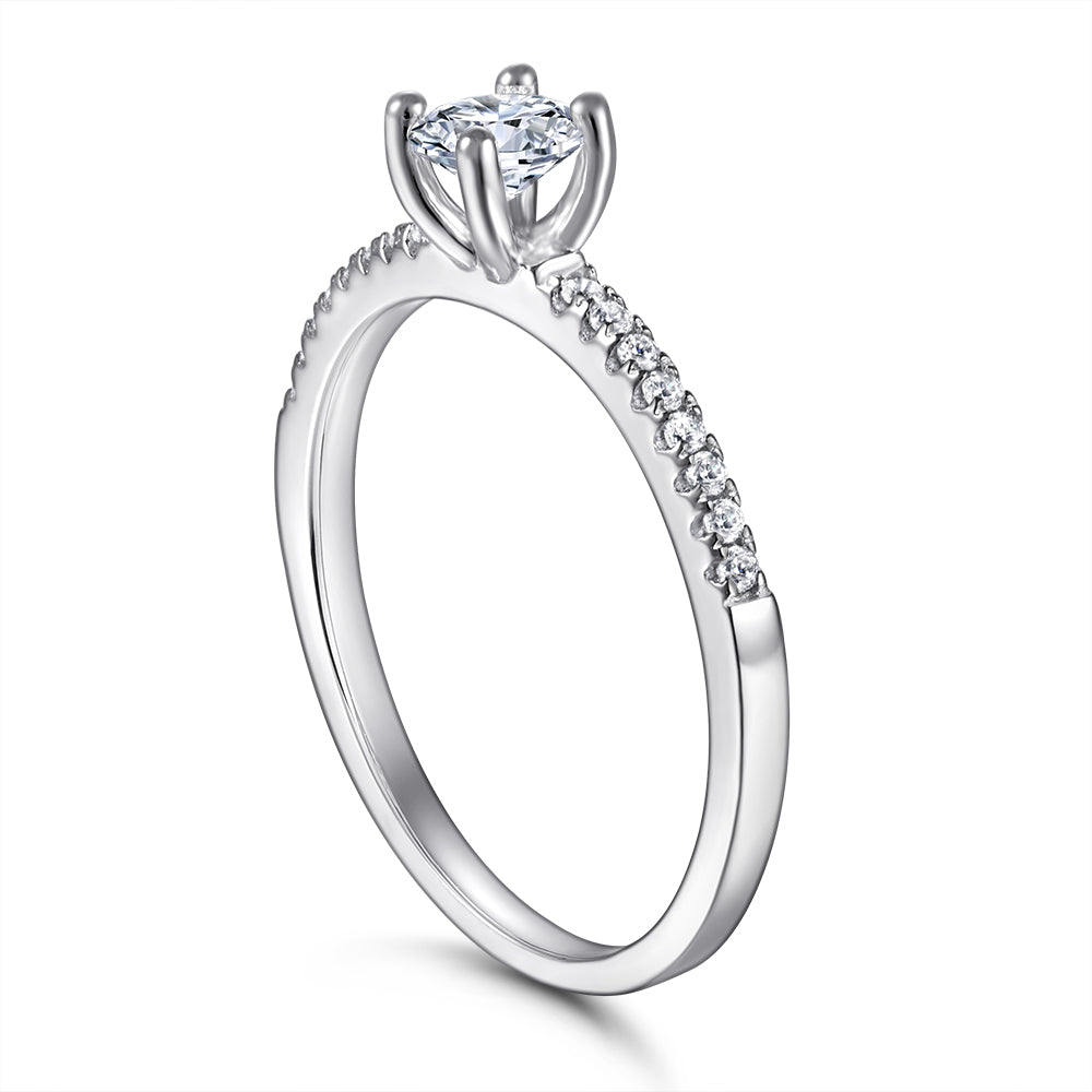 Silver Engagement Ring with Round CZ Diamond