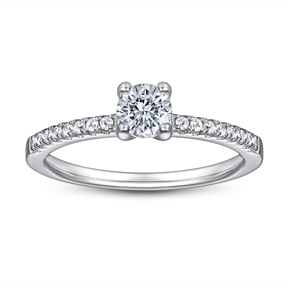 Silver Engagement Ring with Round CZ Diamond