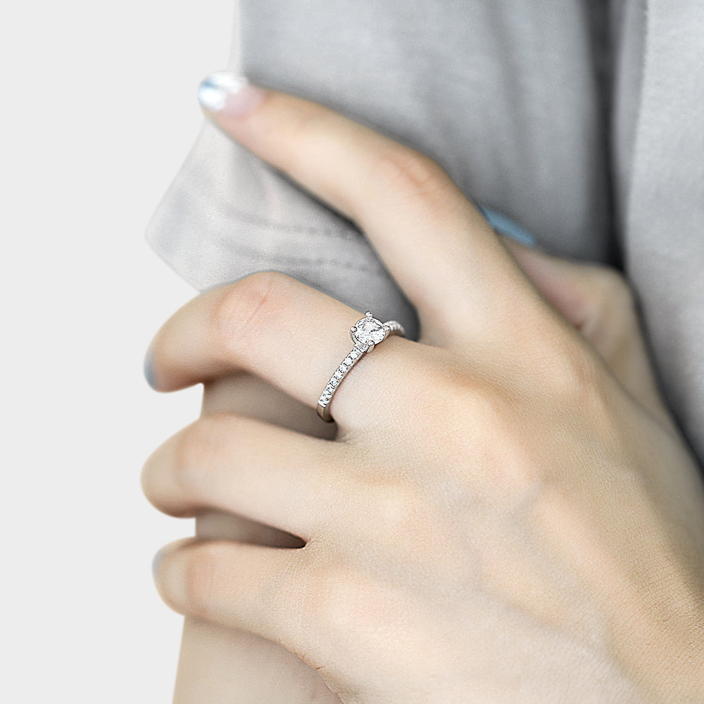Silver Engagement Ring with Round CZ Diamond