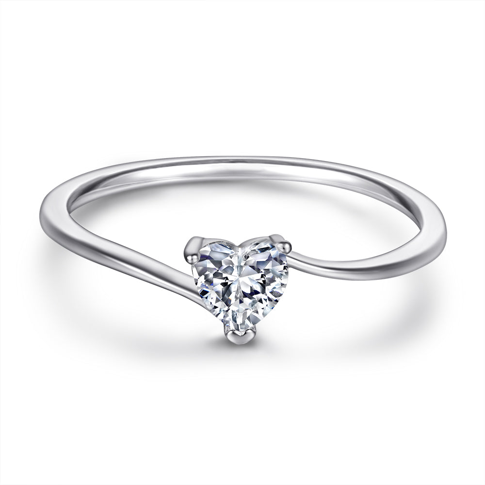 Silver Ring with Heart shaped CZ Diamond