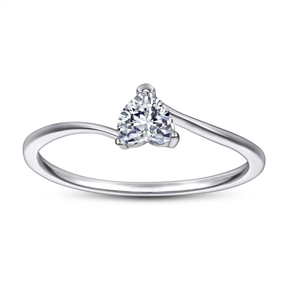 Silver Ring with Heart shaped CZ Diamond