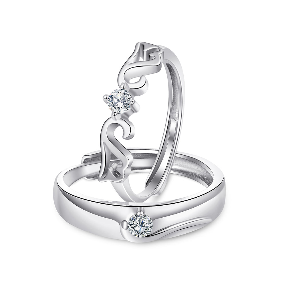 Silver Couple Rings with Creative Design
