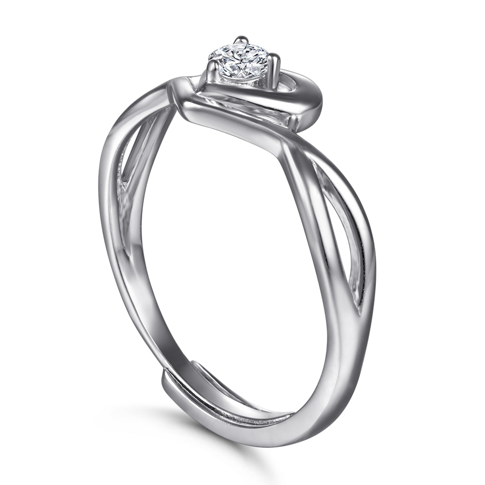 Adjustable Silver Love Ring with Tiny CZ Diamond
