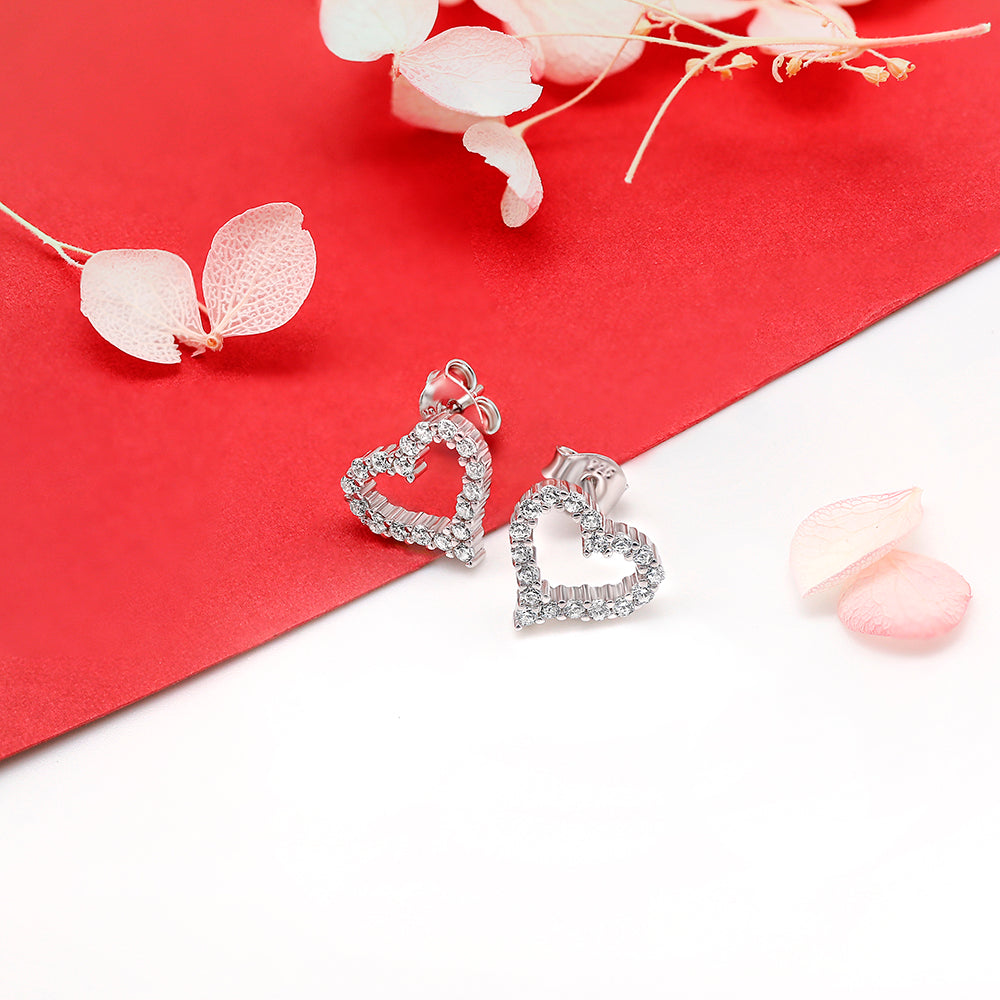 Heart Shaped Rhodium plated Earrings with CZ Stones