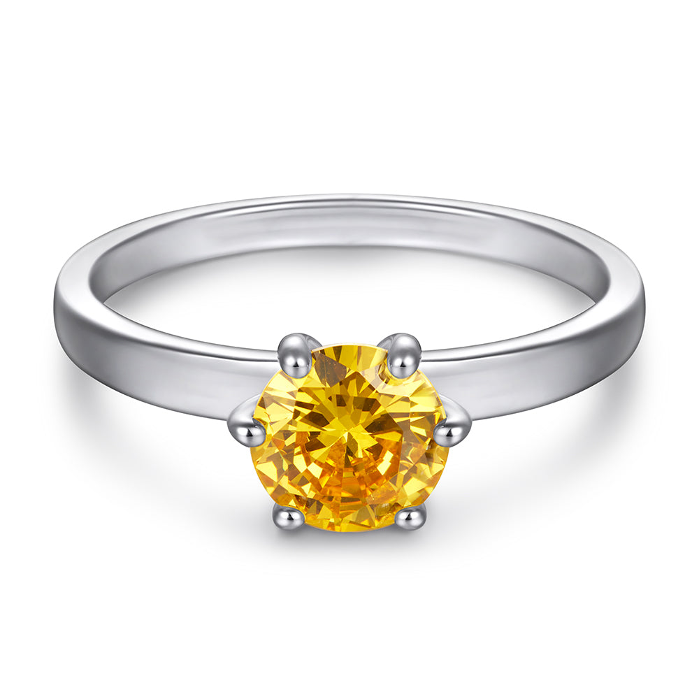 Silver Ring with Yellow CZ Diamond