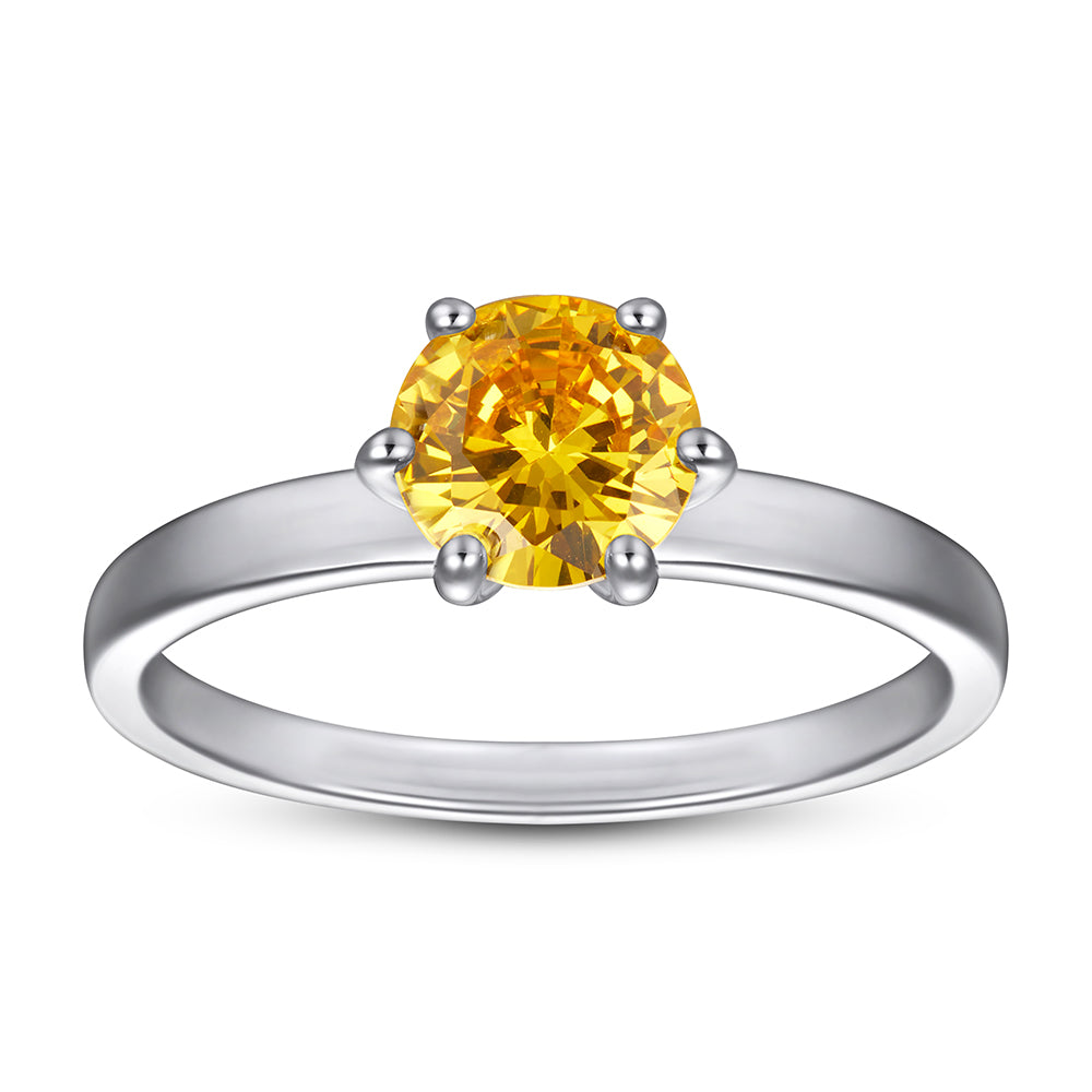 Silver Ring with Yellow CZ Diamond