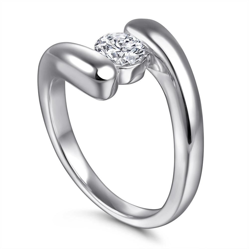Silver Ring holding a CZ Diamond