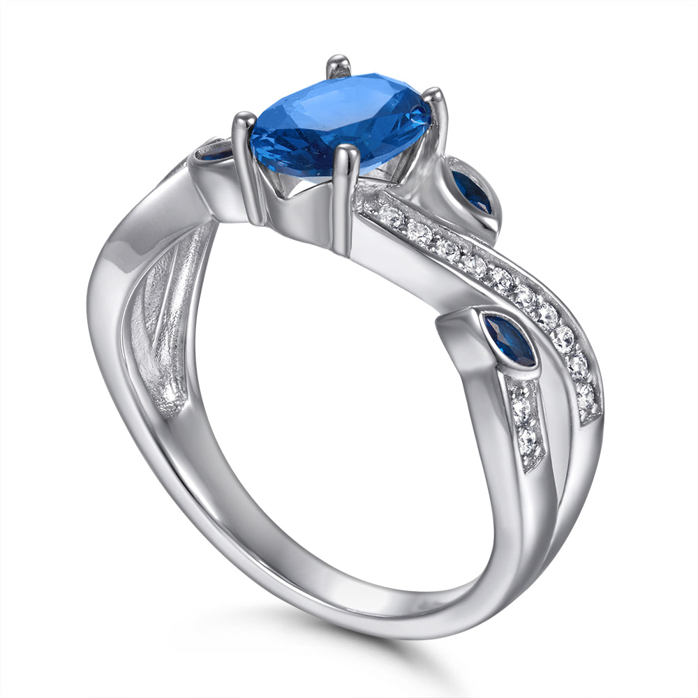 Silver Ring with Blue CZ Diamonds