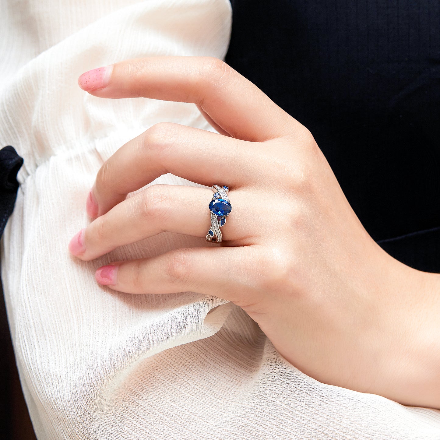 Silver Ring with Blue CZ Diamonds