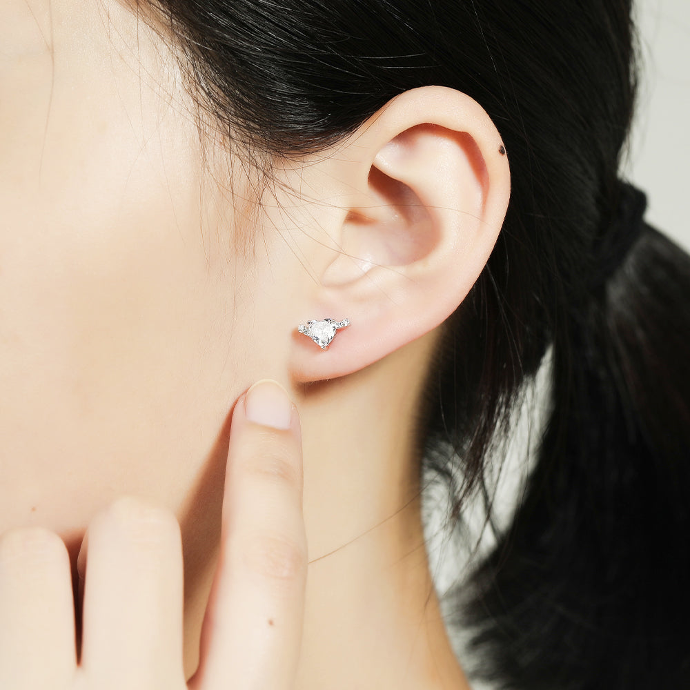 Silver Studs with Heart Shaped Coloured CZ Stone