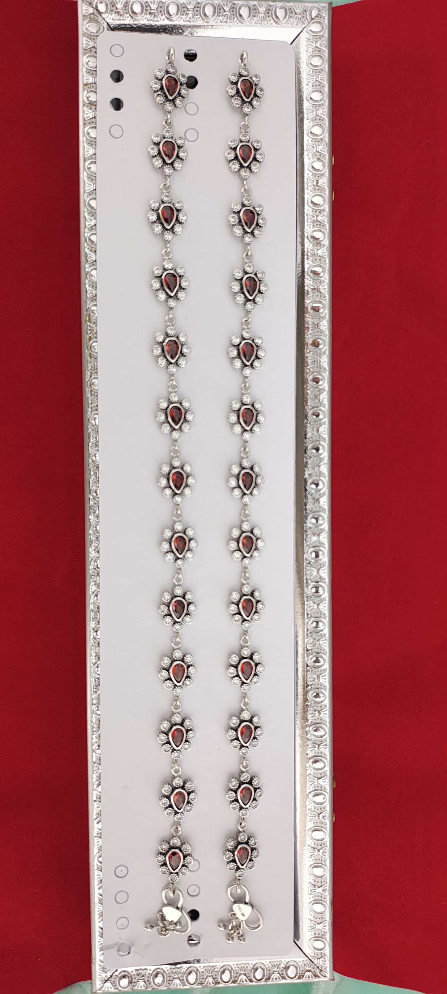 Antique Silver Anklets with Red Stones