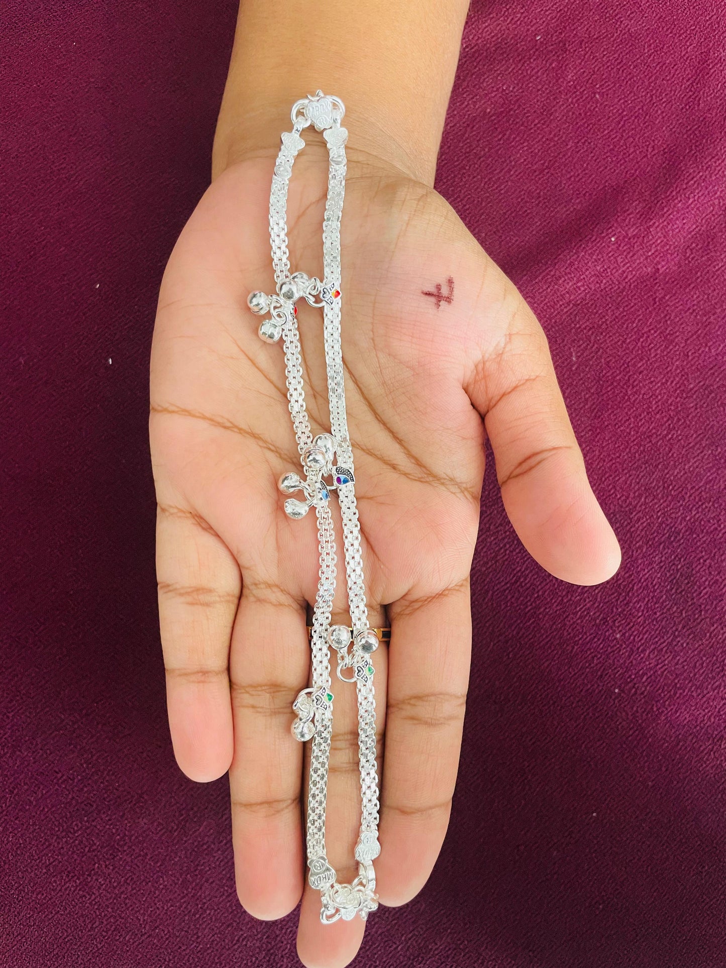 Colourful Silver Anklets for Kids