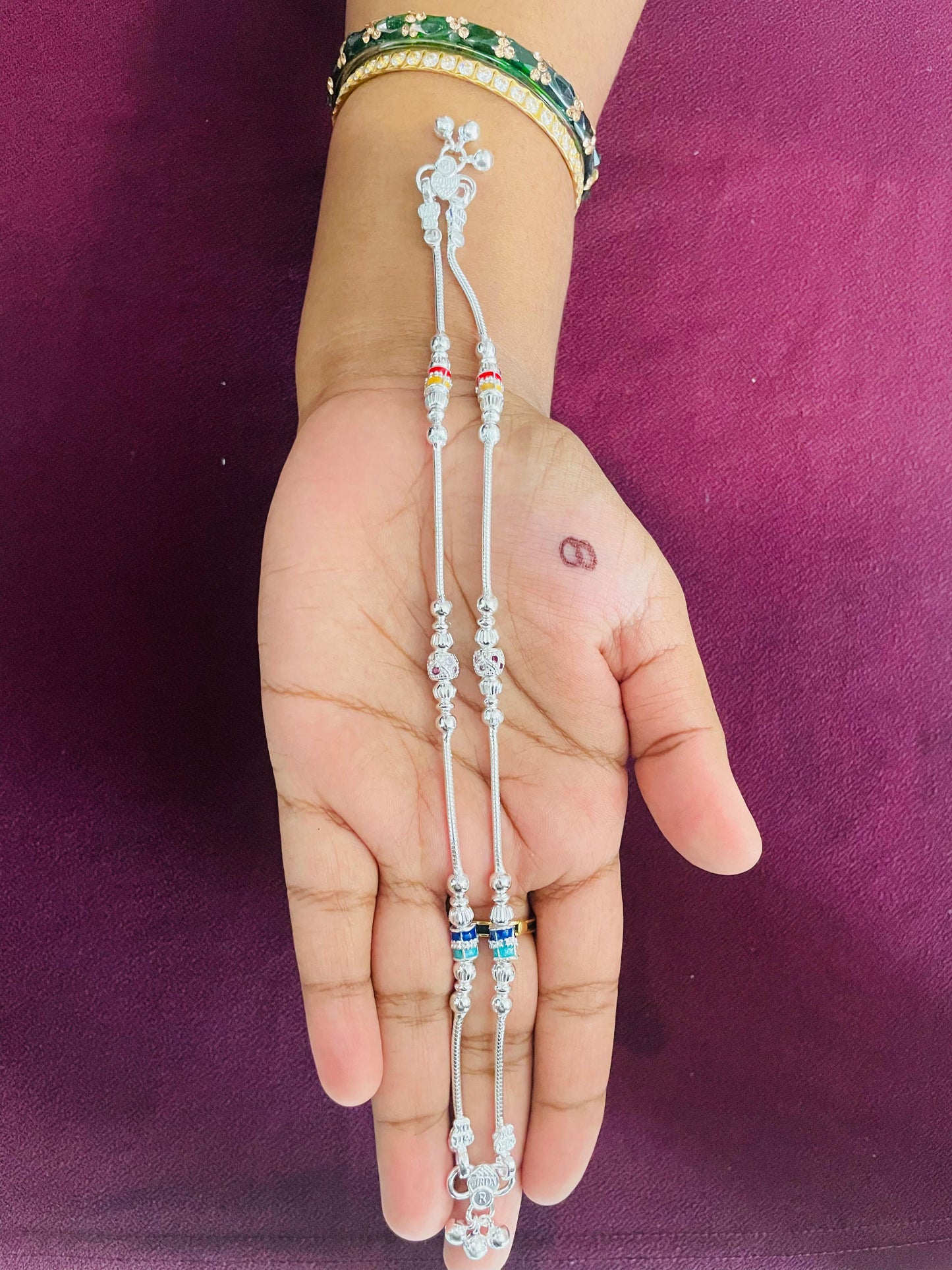 Colourful Silver Anklets for Kids