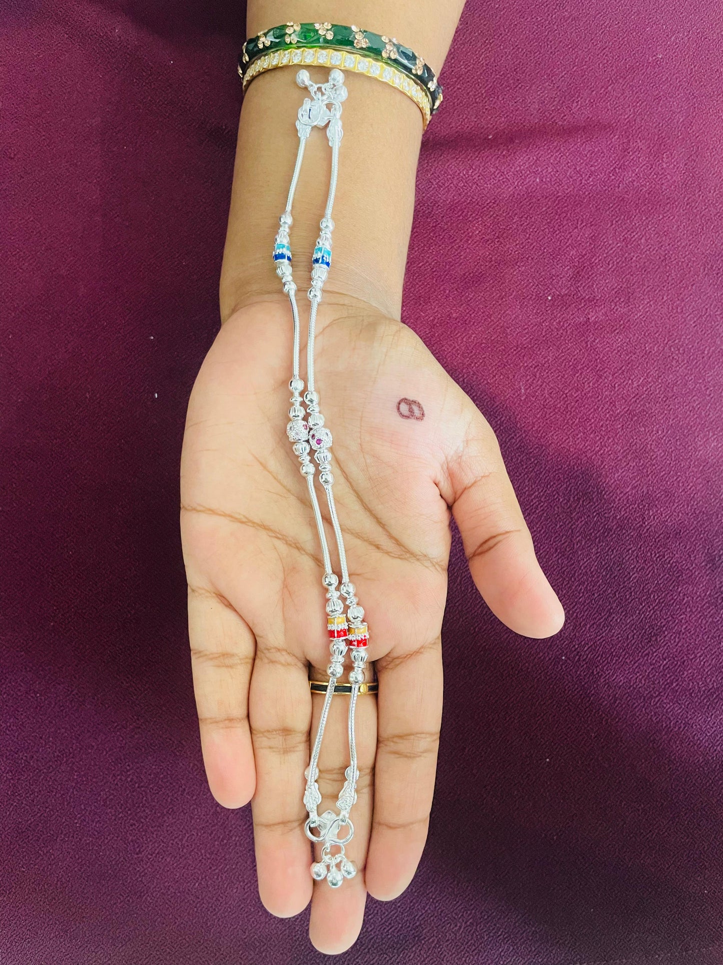 Colourful Silver Anklets for Kids