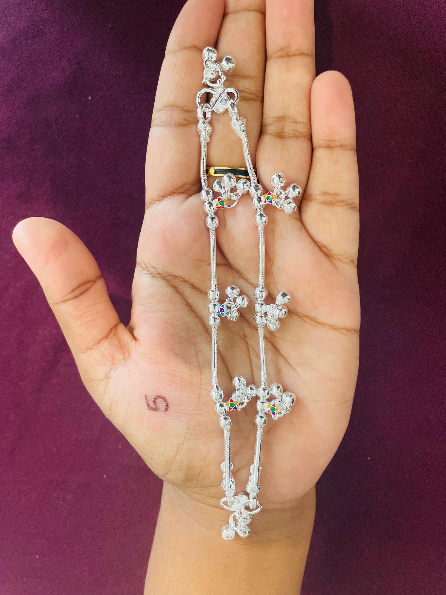 Colourful Silver Anklets for Kids