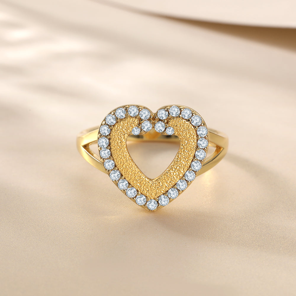 Gold Plate 925 Silver Heart Shaped Ring with Tiny CZ Diamonds