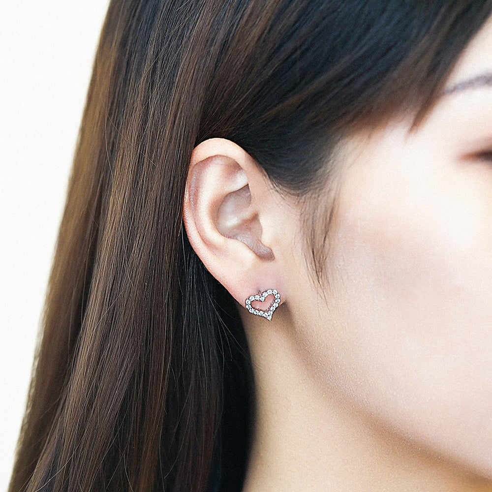 Heart Shaped Rhodium plated Earrings with CZ Stones