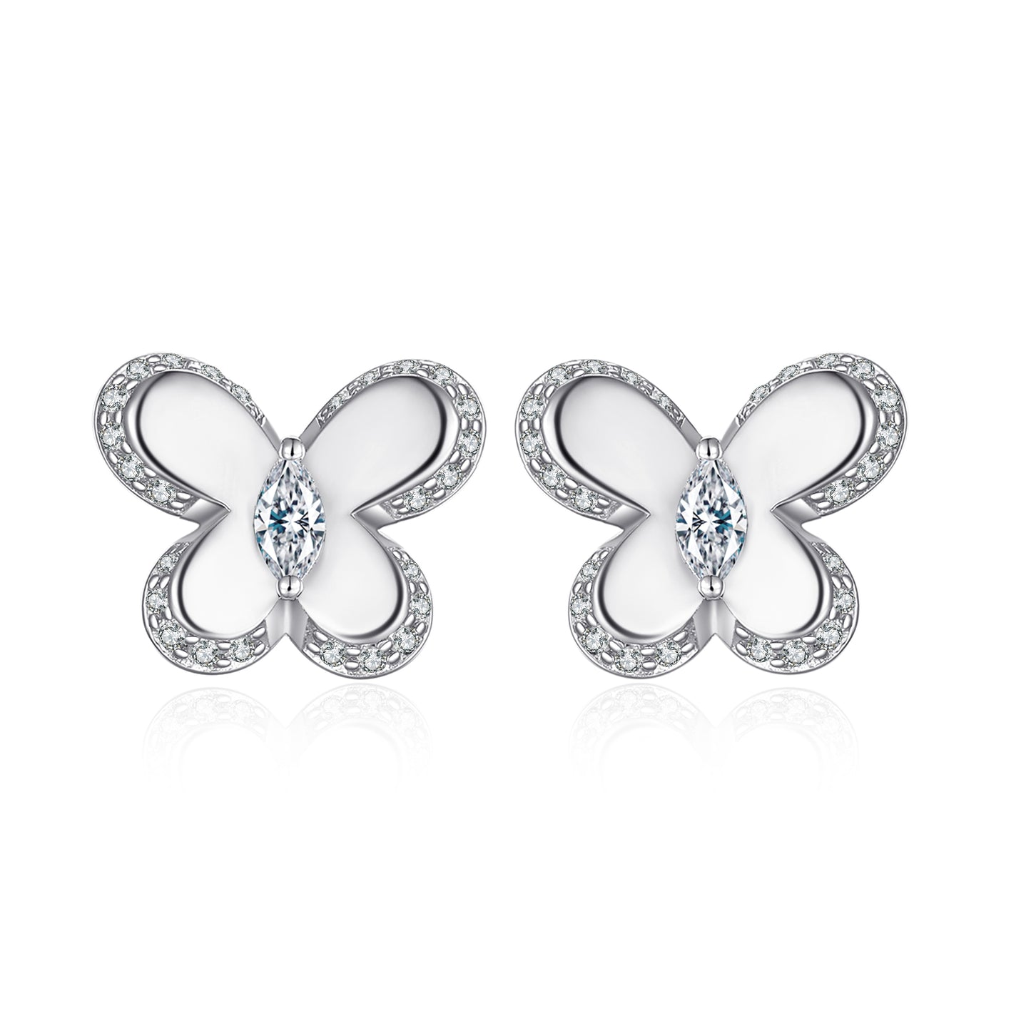 Butterfly Shaped Silver Studs with a CZ Stones inside and on the perimeter