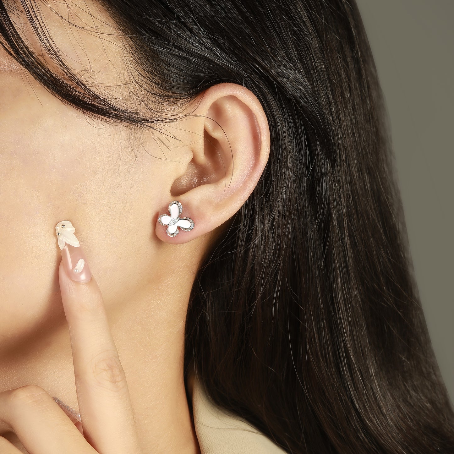 Butterfly Shaped Silver Studs with a CZ Stones inside and on the perimeter