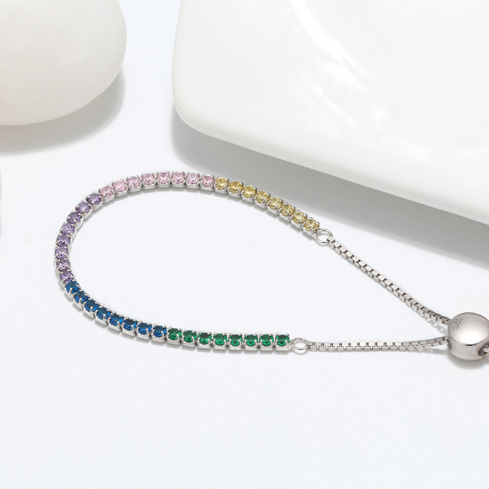 Adjustable Sleek Bracelet with Tiny Colourful CZ Diamonds