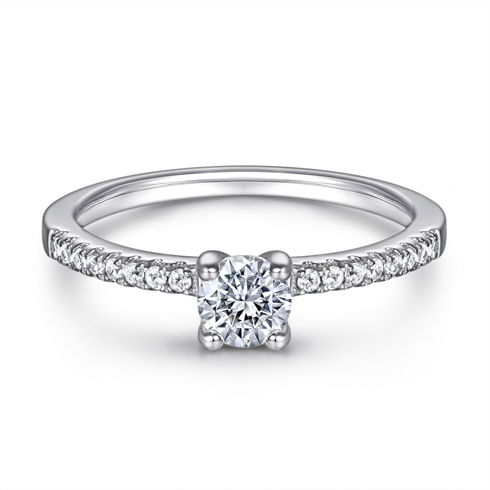 Silver Engagement Ring with Round CZ Diamond