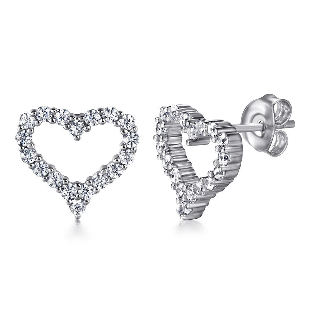 Heart Shaped Rhodium plated Earrings with CZ Stones