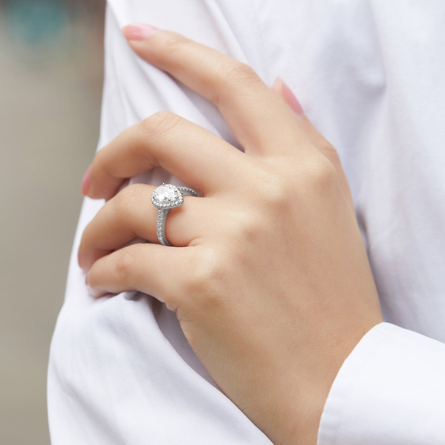 Silver Ring with Leaf Shaped CZ Diamond