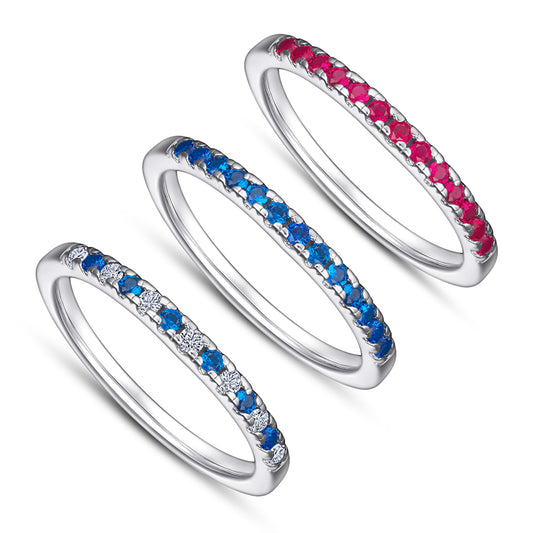 Silver Band Ring with Tiny CZ Diamonds