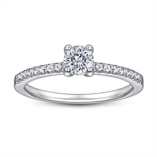 Silver Engagement Ring with Round CZ Diamond