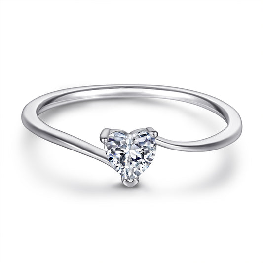 Silver Ring with Heart shaped CZ Diamond