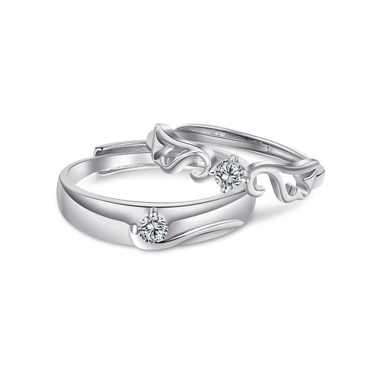 Silver Couple Rings with Creative Design