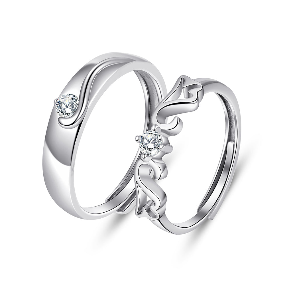 Silver Couple Rings with Creative Design