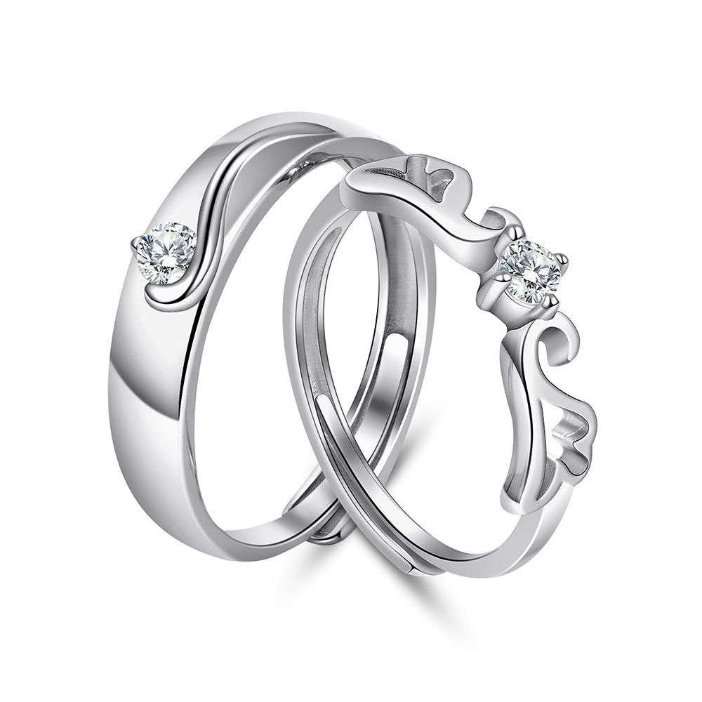 Silver Couple Rings with Creative Design