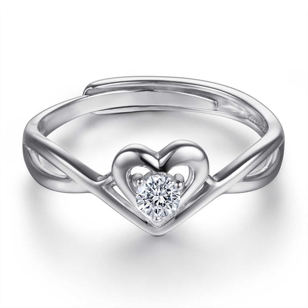 Adjustable Silver Love Ring with Tiny CZ Diamond