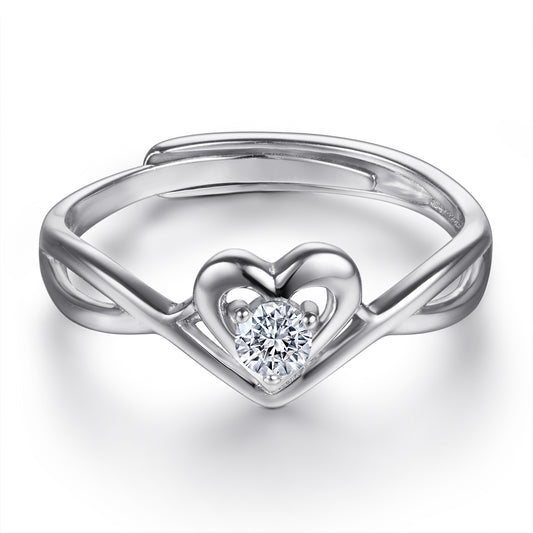 Adjustable Silver Love Ring with Tiny CZ Diamond