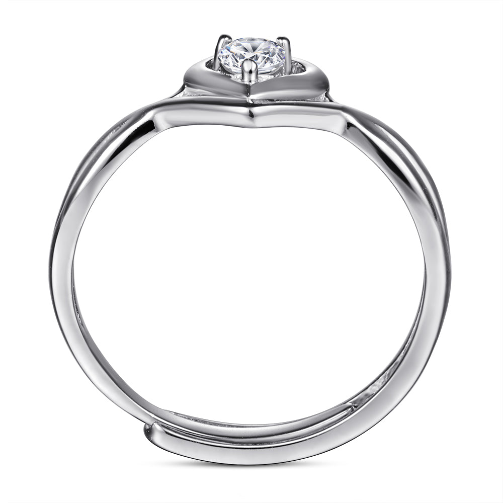 Adjustable Silver Love Ring with Tiny CZ Diamond