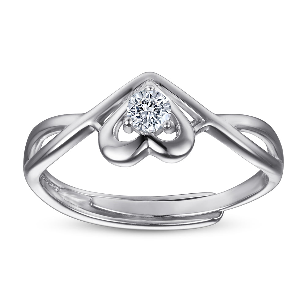 Adjustable Silver Love Ring with Tiny CZ Diamond