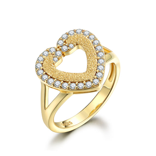 Gold Plate 925 Silver Heart Shaped Ring with Tiny CZ Diamonds