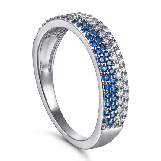 Blue & Silver Ring with Tiny CZ Diamonds