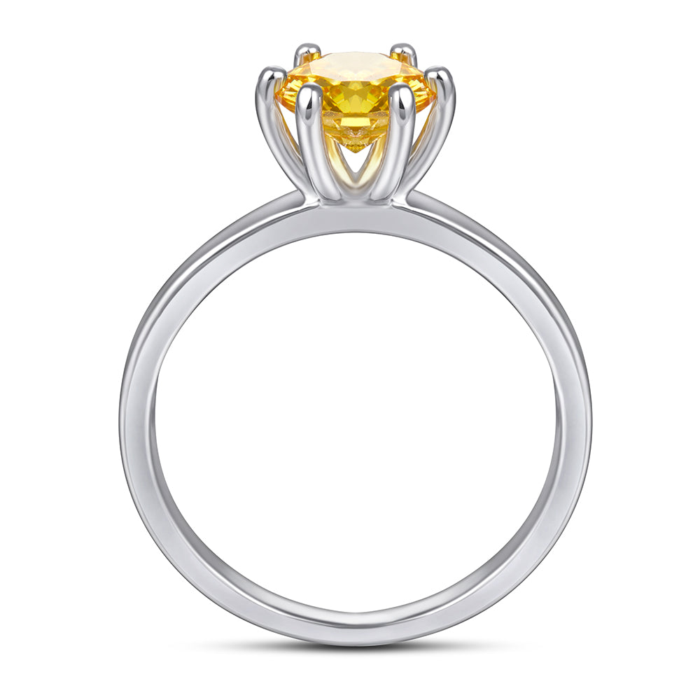 Silver Ring with Yellow CZ Diamond