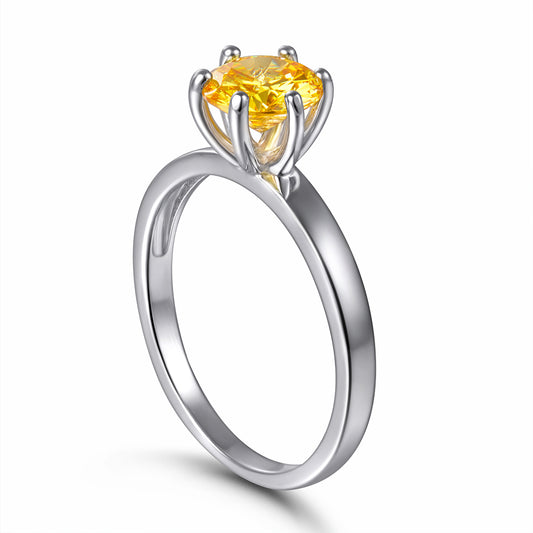 Silver Ring with Yellow CZ Diamond