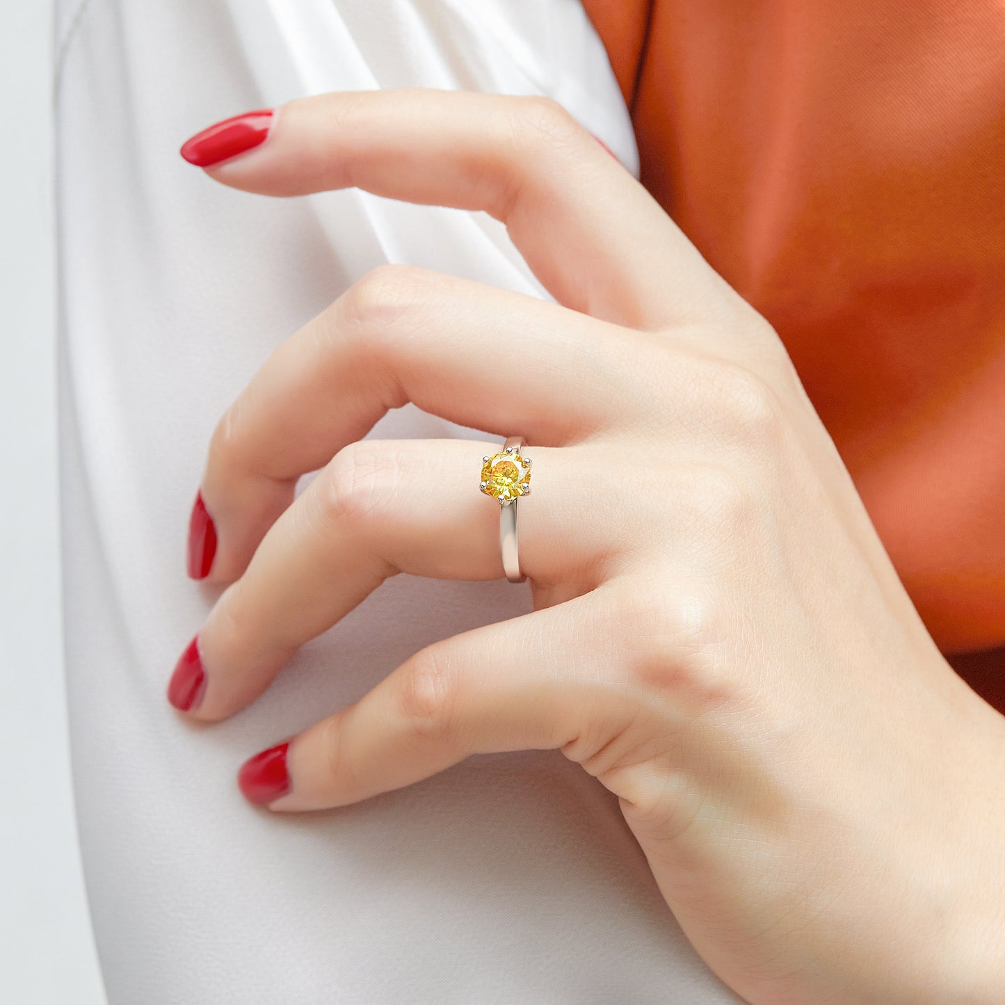 Silver Ring with Yellow CZ Diamond